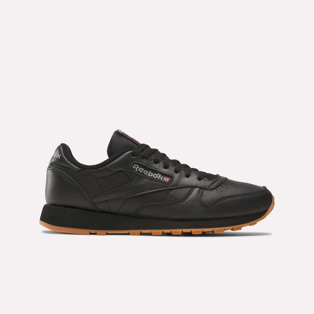 Reebok Black Leather Low-Top Sneakers with Red Logo Accent